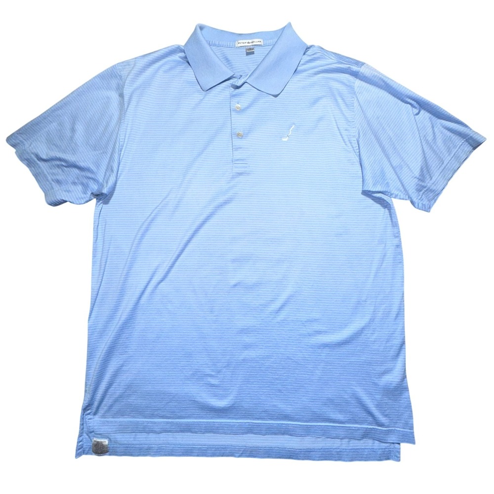 Peter Millar XL Cotton Polo Shirt Light Blue Stripe Golf Logo Made in Korea‎